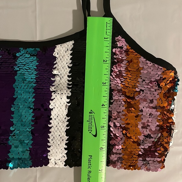 Diffuse sequin crop top striped multicolor ladies size 10 party sparkle orange - Picture 10 of 12